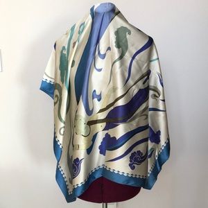 Printed Silk Scarf 💕 Wrap Green Blue Cream Genie 🧞 Goddess